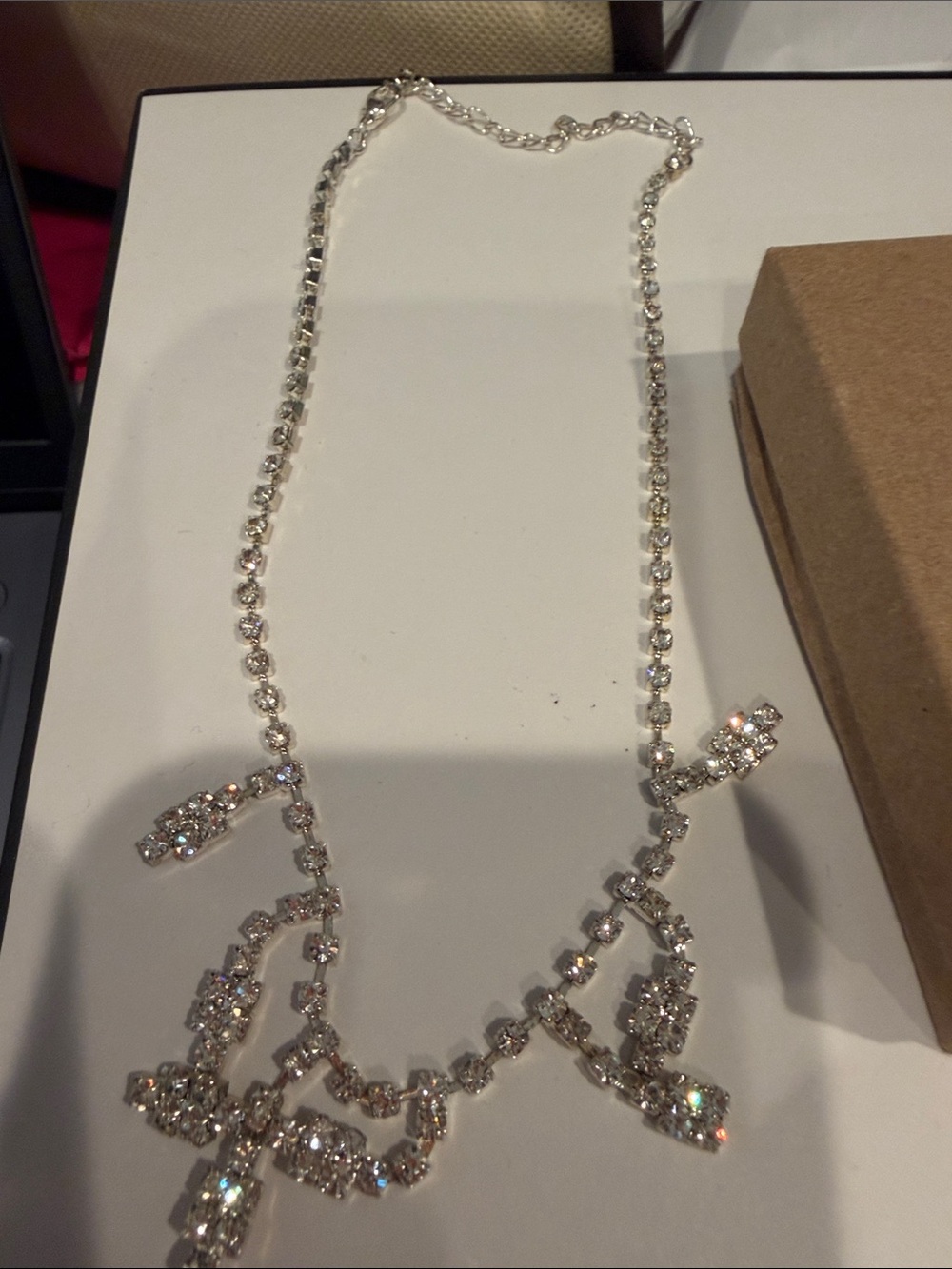 Rhinestone Statement Necklace in Silver Like New